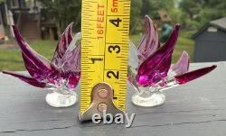 2 Beautiful Vintage Murano Style Art Purple Glass Love Birds 1 1/2 Sculpture