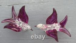2 Beautiful Vintage Murano Style Art Purple Glass Love Birds 1 1/2 Sculpture