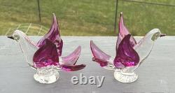 2 Beautiful Vintage Murano Style Art Purple Glass Love Birds 1 1/2 Sculpture