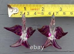 2 Beautiful Vintage Murano Style Art Purple Glass Love Birds 1 1/2 Sculpture