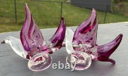 2 Beautiful Vintage Murano Style Art Purple Glass Love Birds 1 1/2 Sculpture
