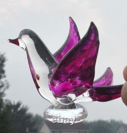 2 Beautiful Vintage Murano Style Art Purple Glass Love Birds 1 1/2 Sculpture