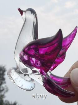 2 Beautiful Vintage Murano Style Art Purple Glass Love Birds 1 1/2 Sculpture
