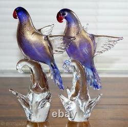 2 GORGEOUS Vtg MURANO Parrot Birds Exotic FORMiA Pair ArT GLaSs LABEL Italy
