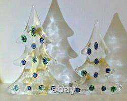 2 Vintage Art Glass Murano Millefiori Christmas Tree Paperweight GUMPS 6.5 & 8