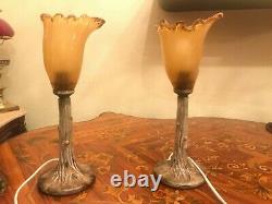2 Vintage Elegant Table Lamps with Italian Murano Glass Shade