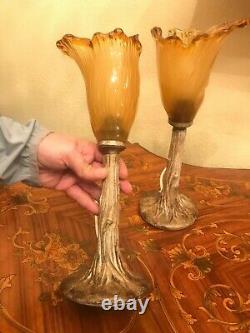 2 Vintage Elegant Table Lamps with Italian Murano Glass Shade