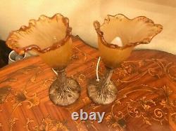 2 Vintage Elegant Table Lamps with Italian Murano Glass Shade