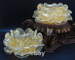 2 Vintage Murano Archimede Seguso GOLD Glass FLORIFORM TEALIGHT HOLDER ROSE BOWL