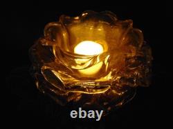 2 Vintage Murano Archimede Seguso GOLD Glass FLORIFORM TEALIGHT HOLDER ROSE BOWL