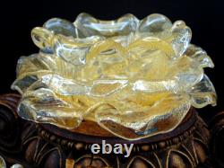 2 Vintage Murano Archimede Seguso GOLD Glass FLORIFORM TEALIGHT HOLDER ROSE BOWL