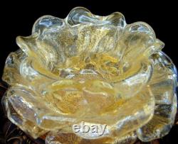 2 Vintage Murano Archimede Seguso GOLD Glass FLORIFORM TEALIGHT HOLDER ROSE BOWL