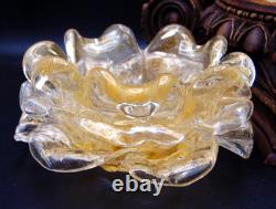 2 Vintage Murano Archimede Seguso GOLD Glass FLORIFORM TEALIGHT HOLDER ROSE BOWL
