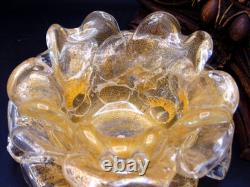 2 Vintage Murano Archimede Seguso GOLD Glass FLORIFORM TEALIGHT HOLDER ROSE BOWL