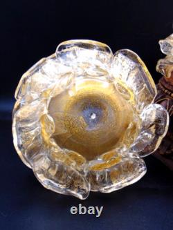 2 Vintage Murano Archimede Seguso GOLD Glass FLORIFORM TEALIGHT HOLDER ROSE BOWL