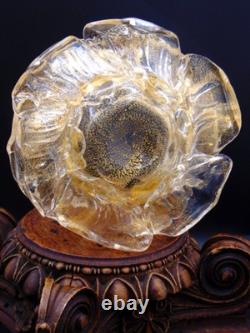 2 Vintage Murano Archimede Seguso GOLD Glass FLORIFORM TEALIGHT HOLDER ROSE BOWL