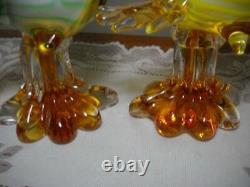 2 Vintage Murano Art Glass 12 Duck Figures Pulled Feather Pattern