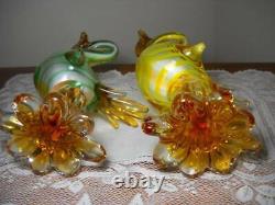 2 Vintage Murano Art Glass 12 Duck Figures Pulled Feather Pattern