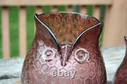 2 Vintage Murano Art Glass Owl Vase Purple Honeycomb Decor 14.5 Tall