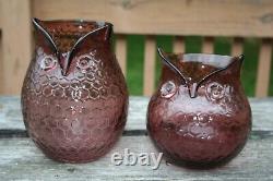 2 Vintage Murano Art Glass Owl Vase Purple Honeycomb Decor 14.5 Tall