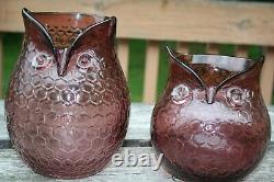 2 Vintage Murano Art Glass Owl Vase Purple Honeycomb Decor 14.5 Tall