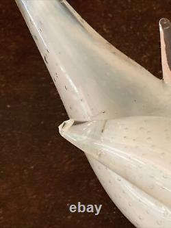 2 Vintage Murano Bird Dove White With silver Flecks Glass