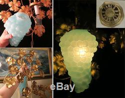 2 Vintage Murano Blue Opaline Grape Glass tole Sconce lamp Florentine Italy mark