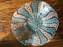 2 Vintage Murano Latticino Ribbon Glass Bowls In Gold, White and Blue/Green