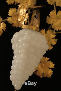 2 Vintage Murano Opaline Grape Glass tole Sconce lamp Florentine Italy goldleaf