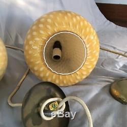 2 Vintage Murano Yellow Glass Pendant Lights Mid Century Modern