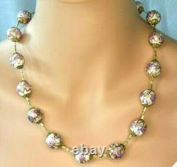 22 Vintage Murano Italy Pink Roses Wedding Cake Blue Flower Glass Bead Necklace