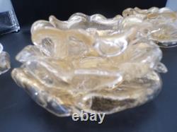 3 Vintage Murano Archimede Seguso GOLD Glass FLORIFORM TEALIGHT HOLDER ROSE BOWL