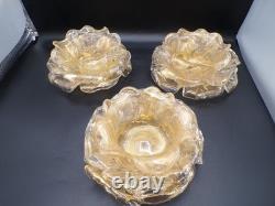 3 Vintage Murano Archimede Seguso GOLD Glass FLORIFORM TEALIGHT HOLDER ROSE BOWL