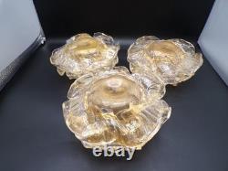 3 Vintage Murano Archimede Seguso GOLD Glass FLORIFORM TEALIGHT HOLDER ROSE BOWL