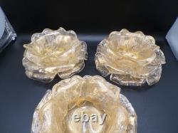 3 Vintage Murano Archimede Seguso GOLD Glass FLORIFORM TEALIGHT HOLDER ROSE BOWL