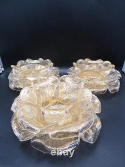3 Vintage Murano Archimede Seguso GOLD Glass FLORIFORM TEALIGHT HOLDER ROSE BOWL