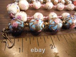 3 Vintage Venetian Murano Italy blue Wedding Cake GLASS BEADS NECKLACE lot