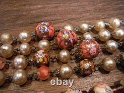 3 Vintage Venetian Murano Italy blue Wedding Cake GLASS BEADS NECKLACE lot