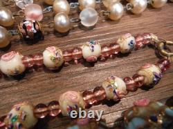 3 Vintage Venetian Murano Italy blue Wedding Cake GLASS BEADS NECKLACE lot