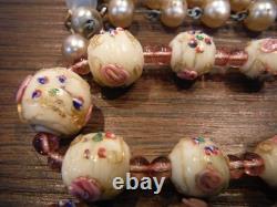 3 Vintage Venetian Murano Italy blue Wedding Cake GLASS BEADS NECKLACE lot