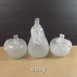 3pc Vintage Murano Scavo Glass Fruit 2 Apples 1 Pear VGC Italy