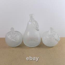 3pc Vintage Murano Scavo Glass Fruit 2 Apples 1 Pear VGC Italy
