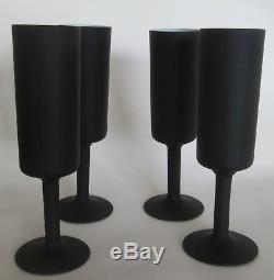 4 Vintage CARLO MORETTI Black Satinato Cased Goblets Champagne Stemware Glasses