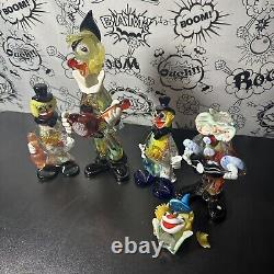 4 Vintage Murano Hand Blown Art Glass Clowns With Music Intruments