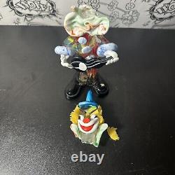 4 Vintage Murano Hand Blown Art Glass Clowns With Music Intruments