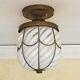 493b Vintage 1940s Murano Caged Glass Ceiling Light Fixture w shade Italian