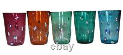 5 Lot Venetian Millefiori Murano Style Hand Blown Color Glass Tumblers Vintage
