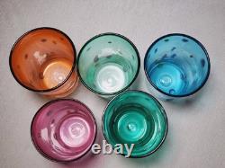 5 Lot Venetian Millefiori Murano Style Hand Blown Color Glass Tumblers Vintage