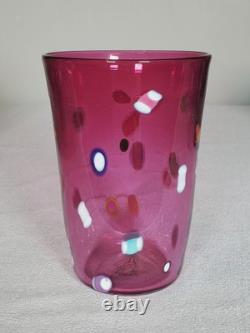 5 Lot Venetian Millefiori Murano Style Hand Blown Color Glass Tumblers Vintage