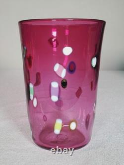 5 Lot Venetian Millefiori Murano Style Hand Blown Color Glass Tumblers Vintage